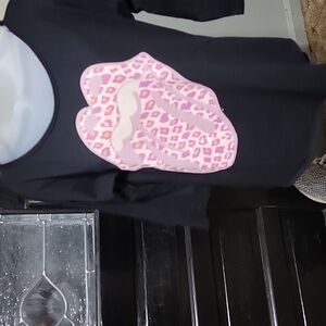 Rockabilia Black Rolling Stones Pink Leopard 3/4 Sleeve Dolman Top Junior Size M